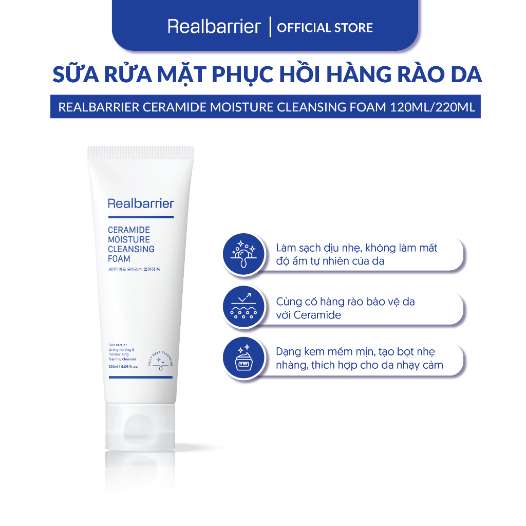 Sữa rửa mặt dưỡng ẩm Real Barrier Ceramide Moisture Cleansing Foam 120ml/220ml