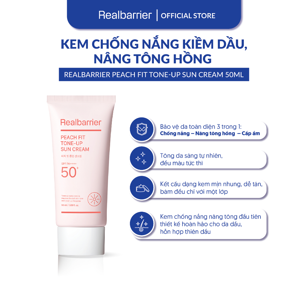 Kem chống nắng nâng tông Real Barrier Peach Fit Tone-Up Sun Cream SPF50+ PA++++ 50ml