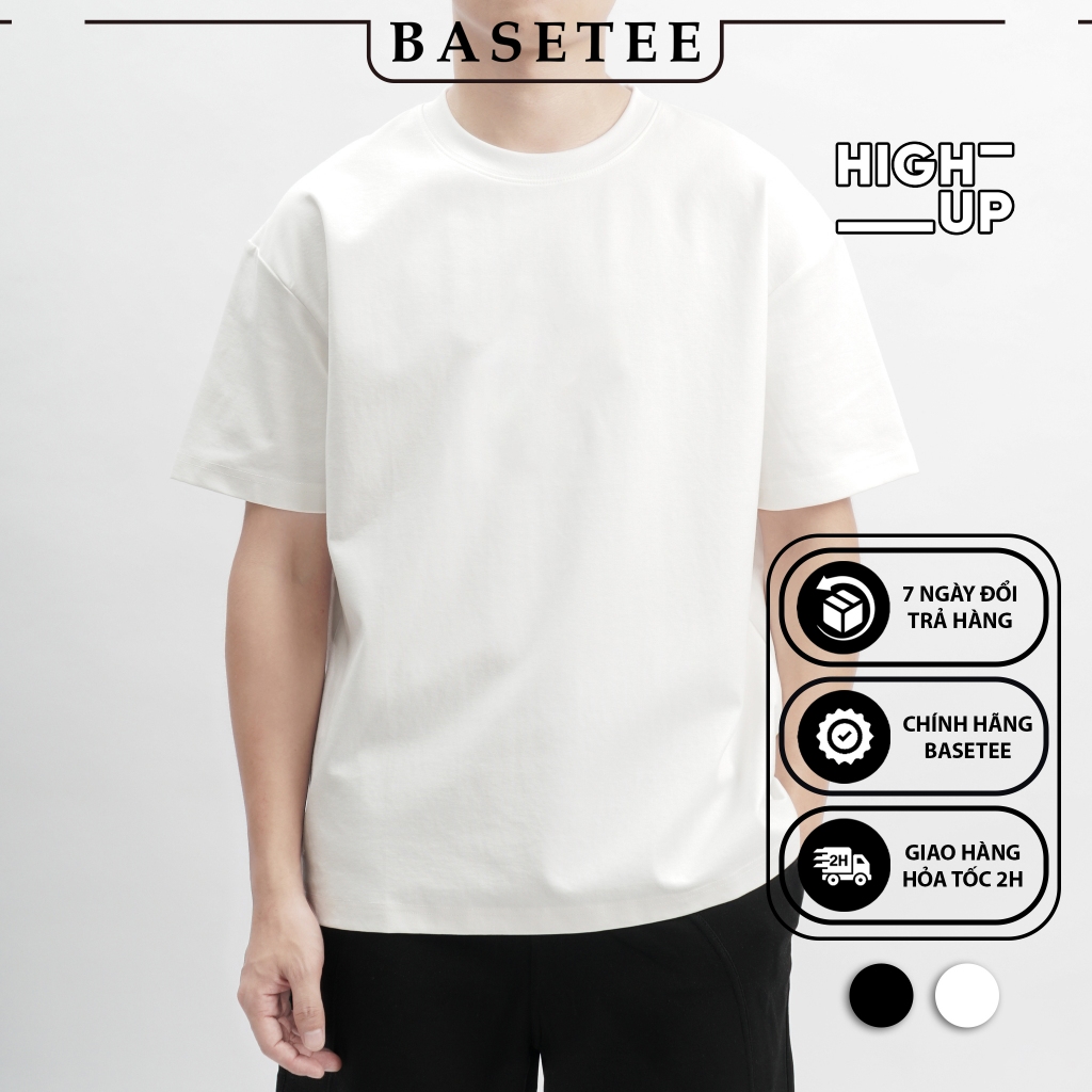 Áo thun trắng trơn Basic High Up mềm mịn co dãn thấm hút mồ hôi 40-100kg form suông Unisex Basetee