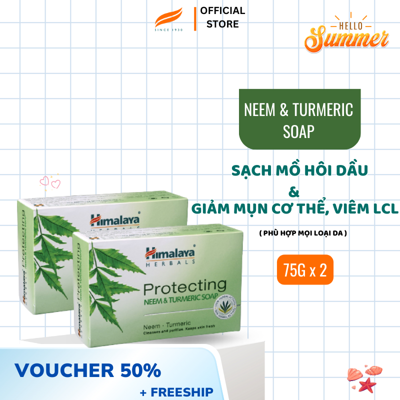 Ảnh Set 2 xà bông giảm mụn cơ thể từ lá neem Himalaya Neem Turmeric Soap 75gx2 1