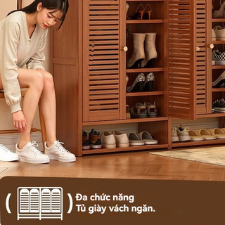 Tủ giày thoáng khí bằng tre đa chức năng giá để giày cửa chớp Tủ giày