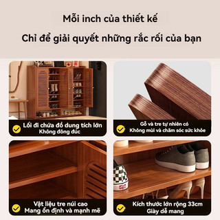 Tủ giày thoáng khí bằng tre đa chức năng giá để giày cửa chớp Tủ giày