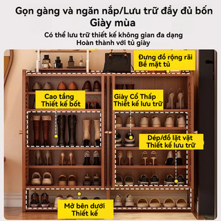 Tủ giày thoáng khí bằng tre đa chức năng giá để giày cửa chớp Tủ giày
