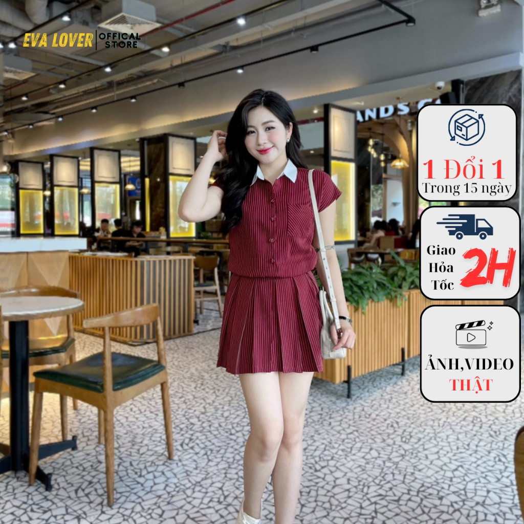 Ảnh Váy kẻ xếp ly mã 277, váy liền cổ sơ mi phối chân váy xếp ly kiểu dáng năng động 1
