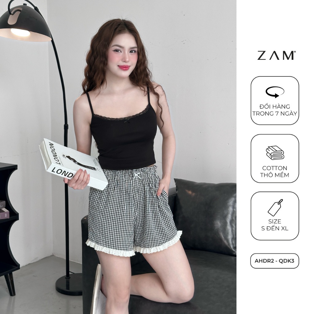 Ảnh SHE BY ZAM - ÁO HAI DÂY PHỐI REN & QUẦN ĐÙI KẺ CARO 4