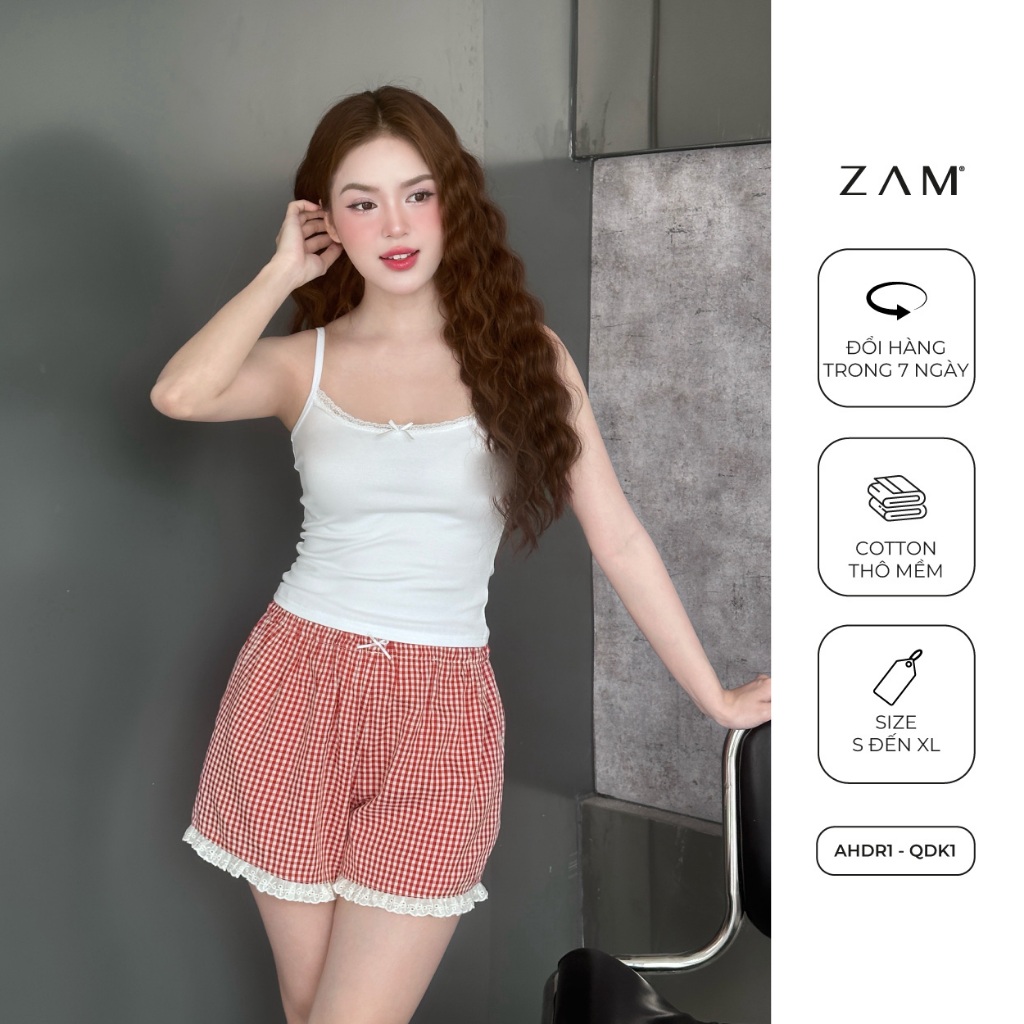 Ảnh SHE BY ZAM - ÁO HAI DÂY PHỐI REN & QUẦN ĐÙI KẺ CARO 3