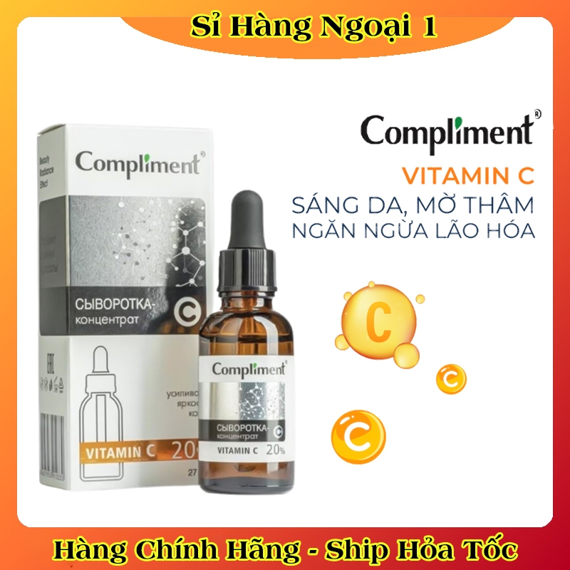 Serum Compliment 20% Vitamin C dưỡng trắng, mờ thâm, căng bóng da 27ml của Nga