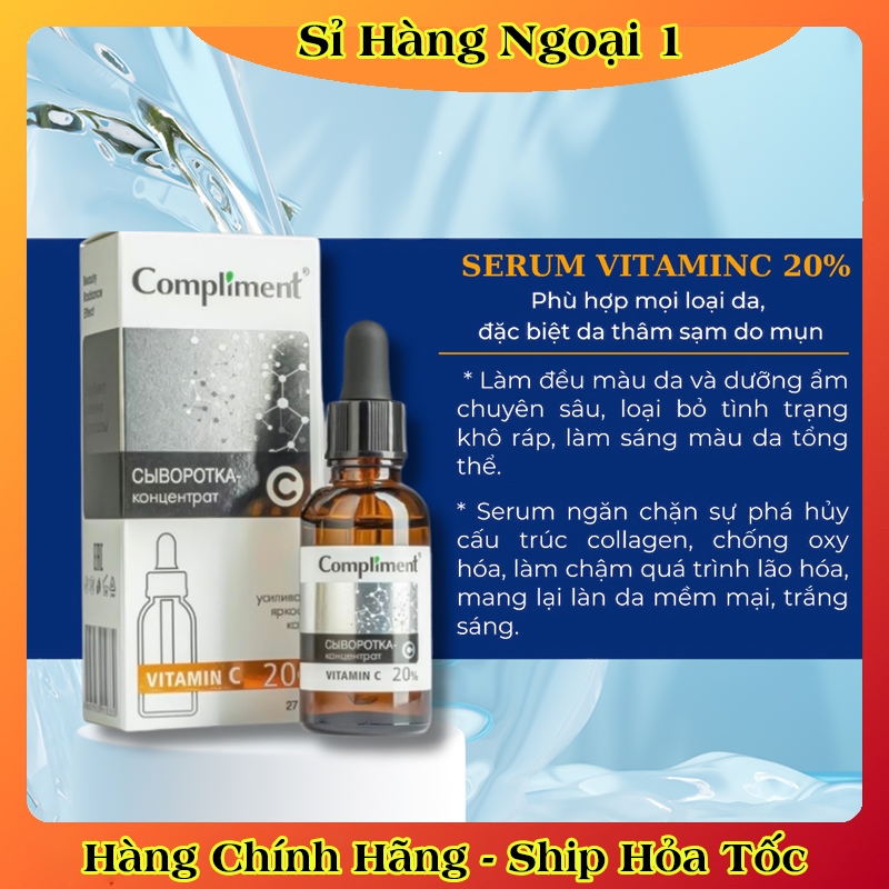 Serum Compliment 20% Vitamin C dưỡng trắng, mờ thâm, căng bóng da 27ml của Nga