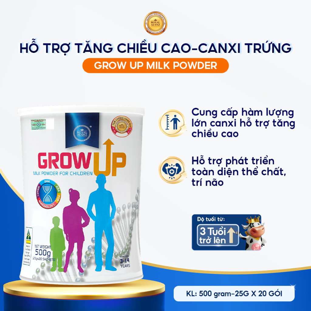 Ảnh Combo 3 Hộp Sữa Hoàng Gia Úc ROYAL AUSNZ Grow Up Cho Trẻ Từ 3-14 Tuổi (Hộp 20 gói x25g) 2