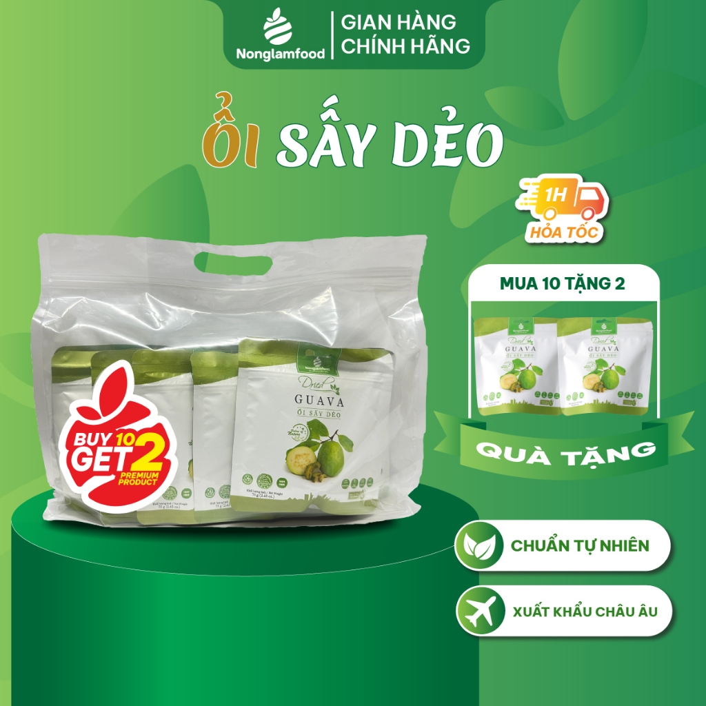 [MUA 10 TẶNG 2] Combo 10 túi Ổi Sấy Dẻo Nông Lâm Food túi 75g