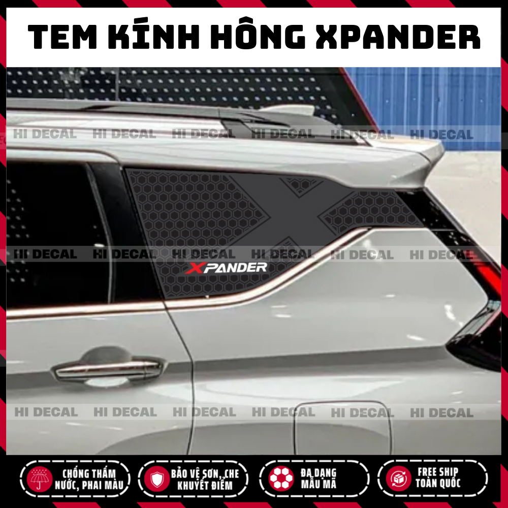 Tem dán hông kính sau Xpander, decal dán kính in 3 lớp cho xpander, decal chống nóng bảo vệ kính Xpander
