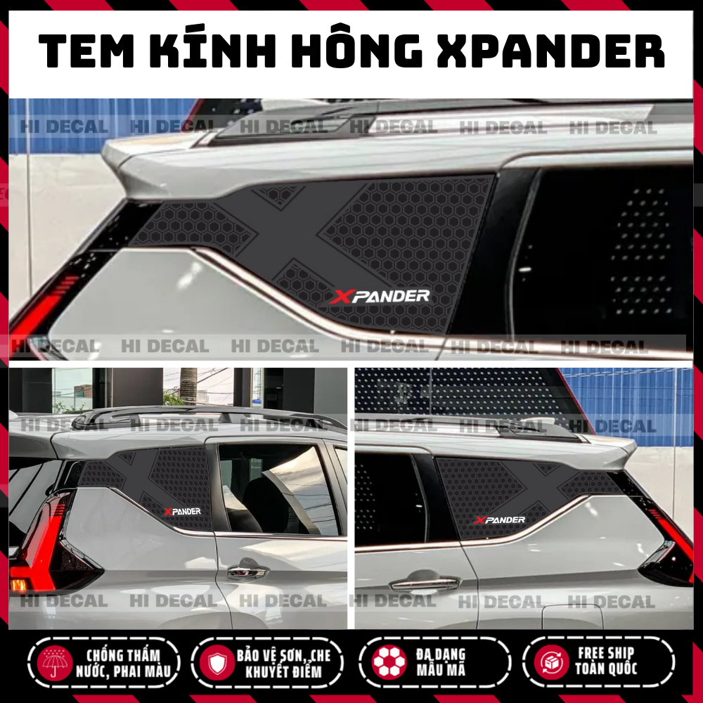 Tem dán hông kính sau Xpander, decal dán kính in 3 lớp cho xpander, decal chống nóng bảo vệ kính Xpander