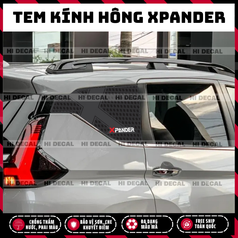 Tem dán hông kính sau Xpander, decal dán kính in 3 lớp cho xpander, decal chống nóng bảo vệ kính Xpander