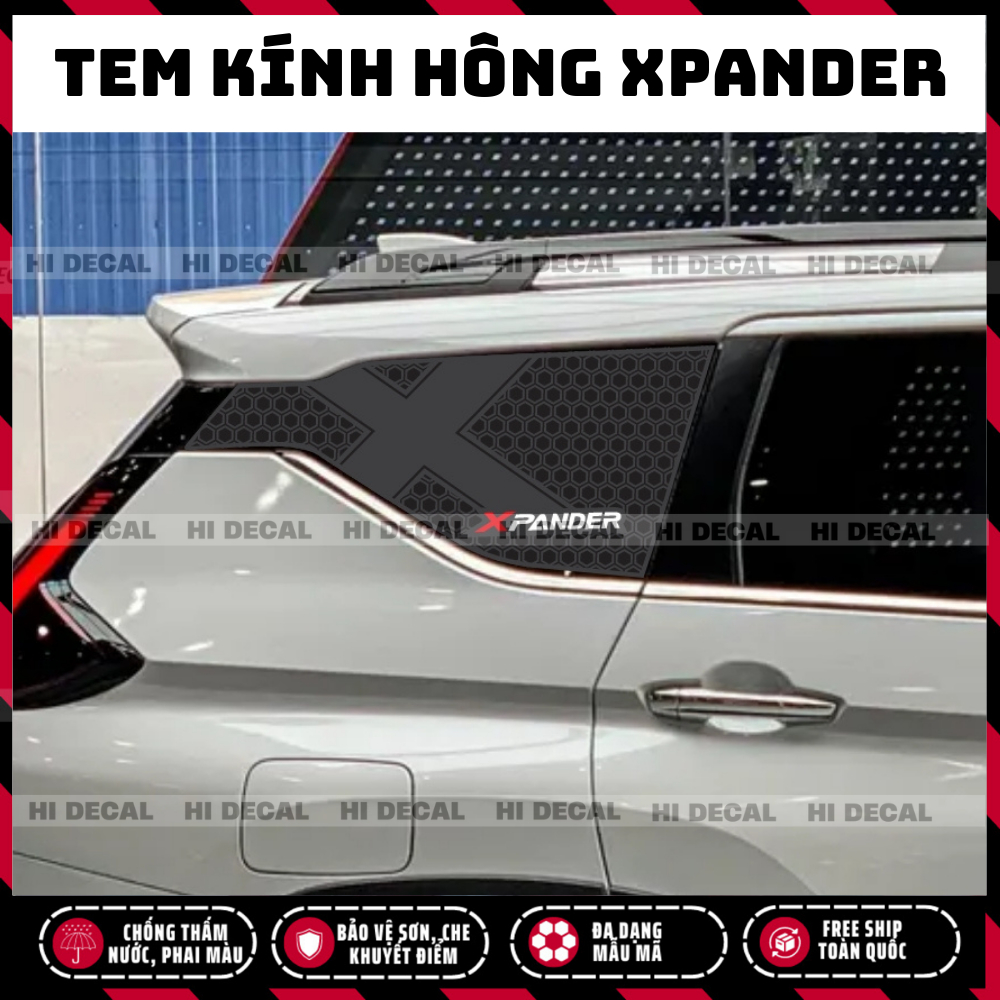 Tem dán hông kính sau Xpander, decal dán kính in 3 lớp cho xpander, decal chống nóng bảo vệ kính Xpander