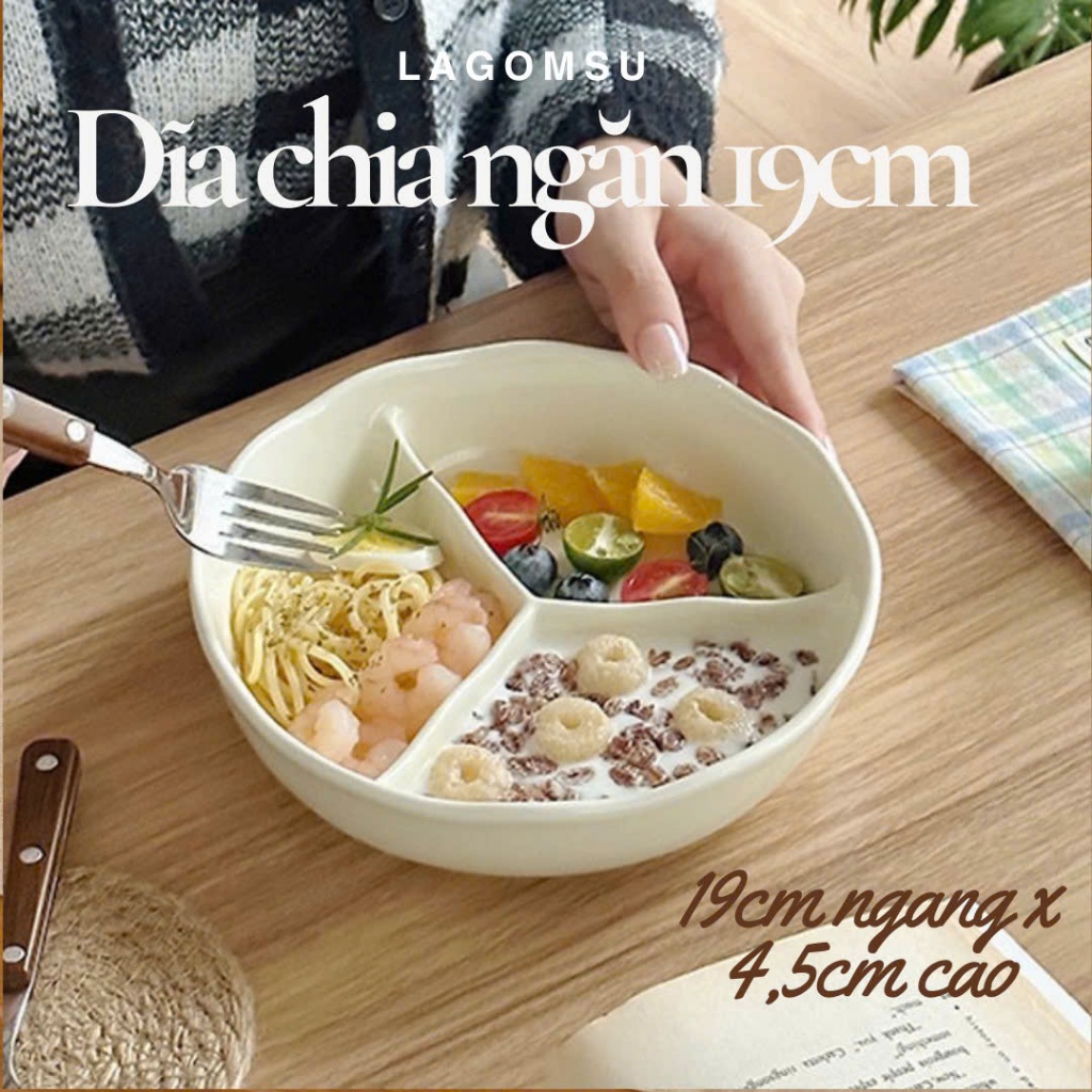Dĩa chia ngăn hình tròn gốm sứ tiện chia khẩu phần ăn gi…
