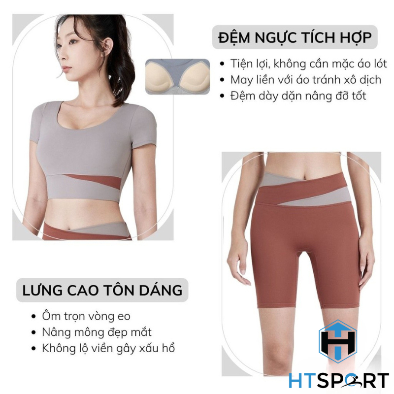 Set Đồ Tập Gym Nữ Ngắn, Bộ Quần Áo Thun BTG02 Tập Thể Thao, Yoga, Aerobic Ôm Body Tôn Dáng Lưng Cao Có Mút Ngực