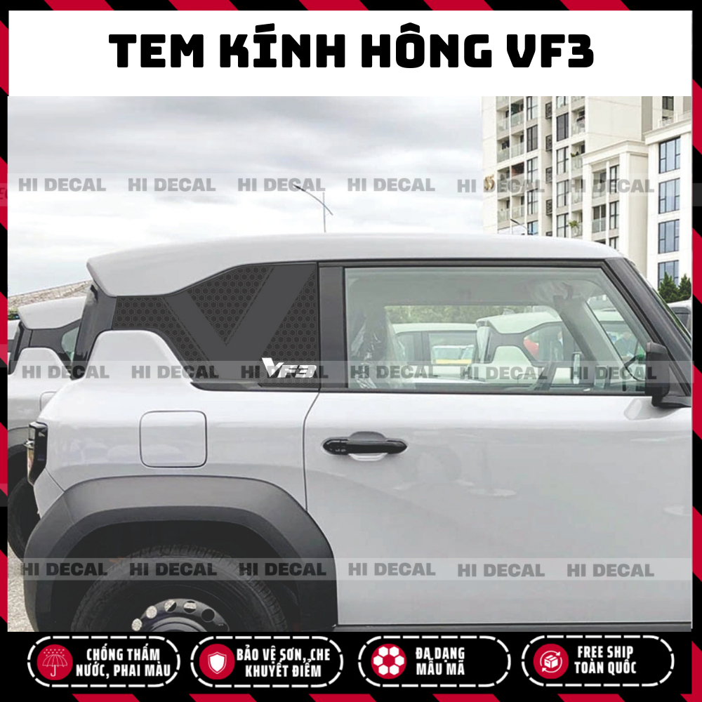 Tem dán hông kính sau VF3, decal chống nóng bảo vệ kính VF3