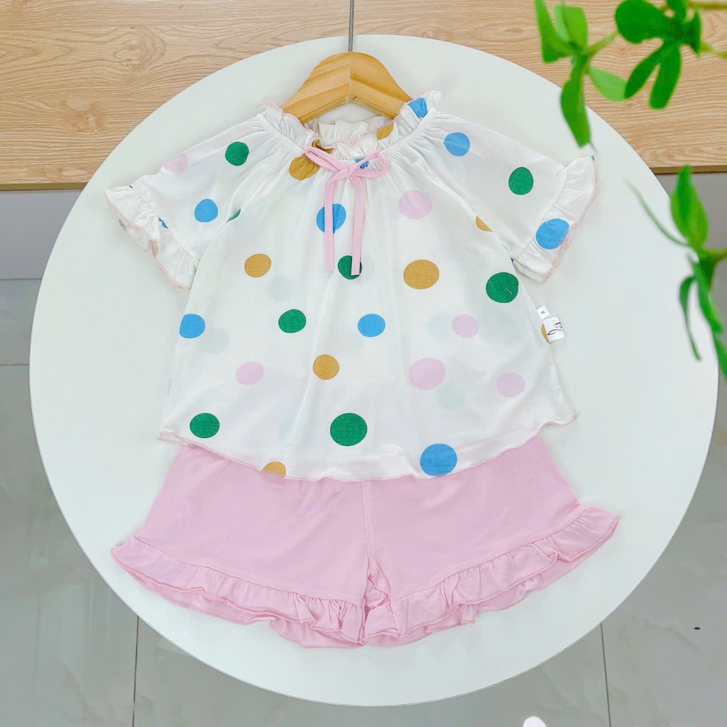 Bộ hè bé gái sợi sồi Modal Lá Homewear A247 mềm mát lạnh, bộ cộc tay bé gái babydoll