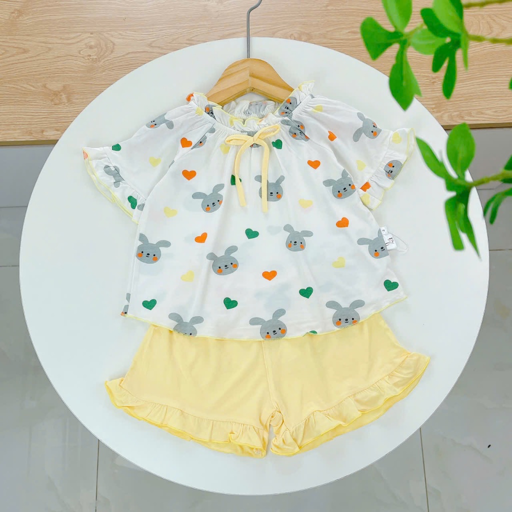 Bộ hè bé gái sợi sồi Modal Lá Homewear A247 mềm mát lạnh, bộ cộc tay bé gái babydoll