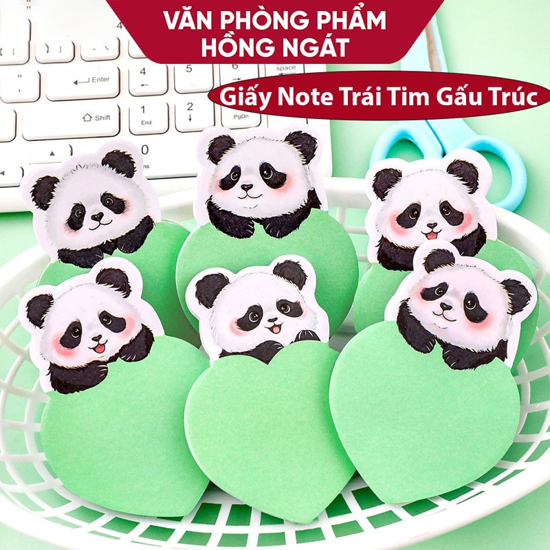 Giấy note trái tim Gấu Trúc Panda cute dễ thương, giấy ghi chú gồm 30 ...