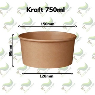 50 Bát Giấy Kraft Tròn Nâu 750/1000ml - Kèm Nắp, Chống Thấm, Đựng Mì/Phở/Bún/Cháo/Bông Lan