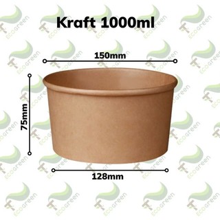 50 Bát Giấy Kraft Tròn Nâu 750/1000ml - Kèm Nắp, Chống Thấm, Đựng Mì/Phở/Bún/Cháo/Bông Lan