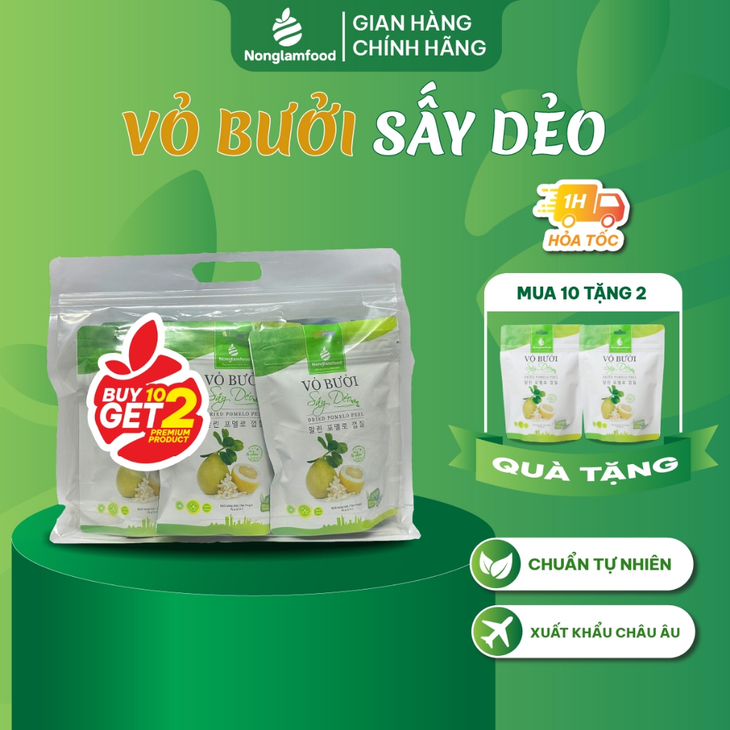 [Mua 10 tặng 2]  Combo 10 Túi Vỏ Bưởi Sấy Dẻo Nông Lâm Food túi 85g