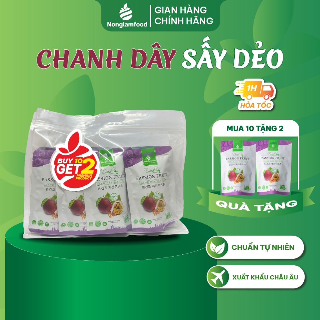 [Mua 10 tặng 2] Combo 10 túi Chanh Dây sấy dẻo Nông Lâm Food 45g | Healthy Snack | Trái cây sấy dẻo tốt cho sức khỏe