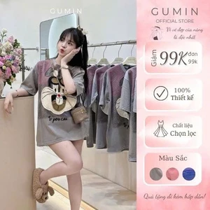 Áo phông nữ GUMIN thiết kế in hình thỏ dáng rộng thụng giấu quần dày dặn cao cấp