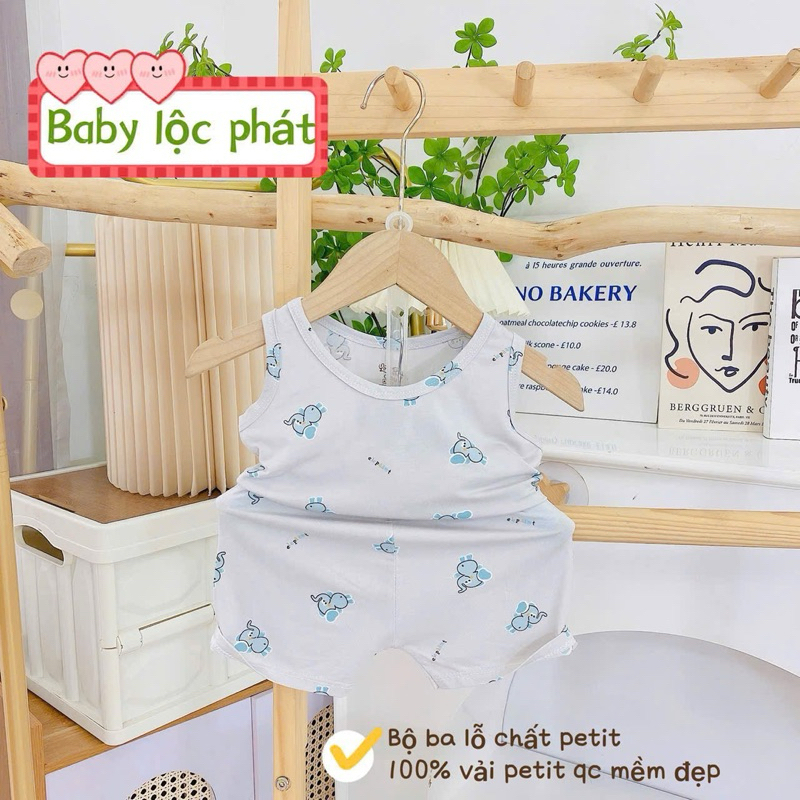 (LPBL 02) Bộ ba lỗ Lộc Phát chất petit họa tiết hoạt hình đáng yêu thoáng mát cho bé trai bé gái từ 3-14kg