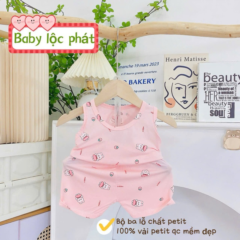 (LPBL 02) Bộ ba lỗ Lộc Phát chất petit họa tiết hoạt hình đáng yêu thoáng mát cho bé trai bé gái từ 3-14kg