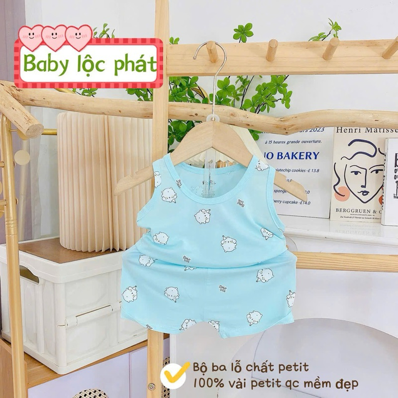 (LPBL 02) Bộ ba lỗ Lộc Phát chất petit họa tiết hoạt hình đáng yêu thoáng mát cho bé trai bé gái từ 3-14kg