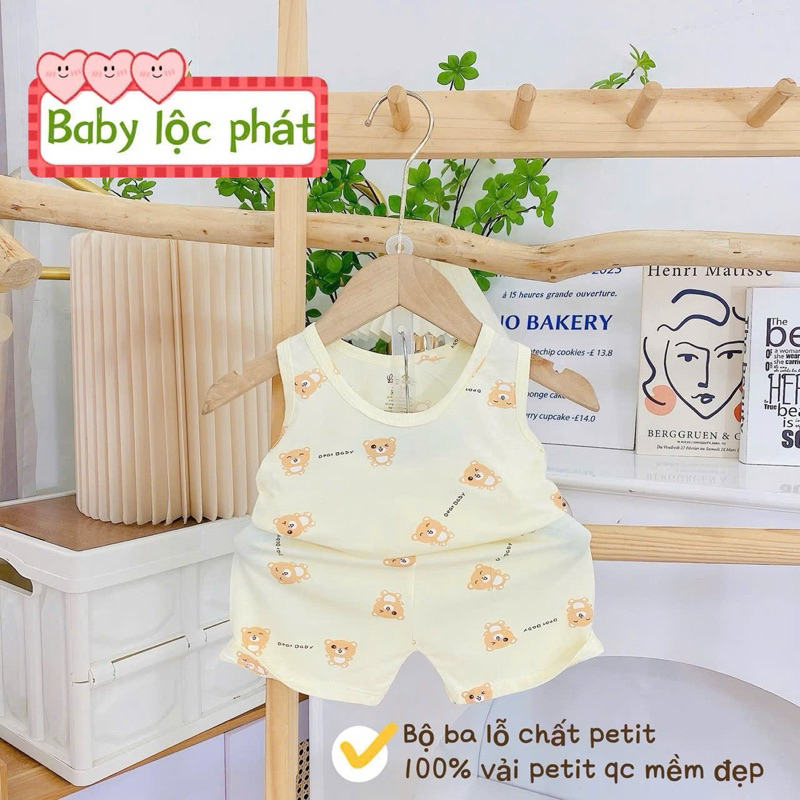 (LPBL 02) Bộ ba lỗ Lộc Phát chất petit họa tiết hoạt hình đáng yêu thoáng mát cho bé trai bé gái từ 3-14kg