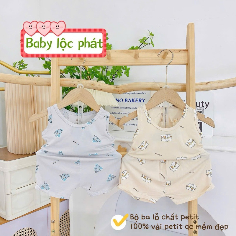 (LPBL 02) Bộ ba lỗ Lộc Phát chất petit họa tiết hoạt hình đáng yêu thoáng mát cho bé trai bé gái từ 3-14kg