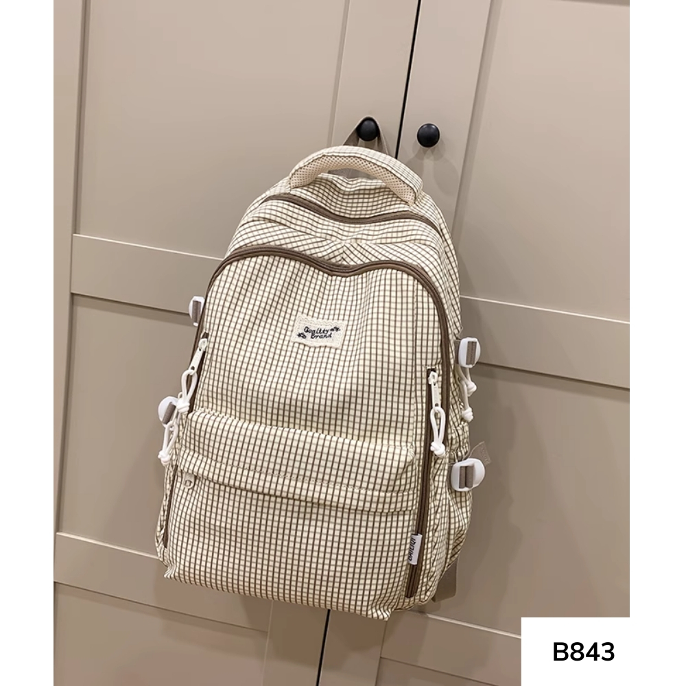 Balo đi học của nữ caro phối màu đơn giản dễ thương cấp 2 cấp 3 nhiều ngăn form to gagastore B843