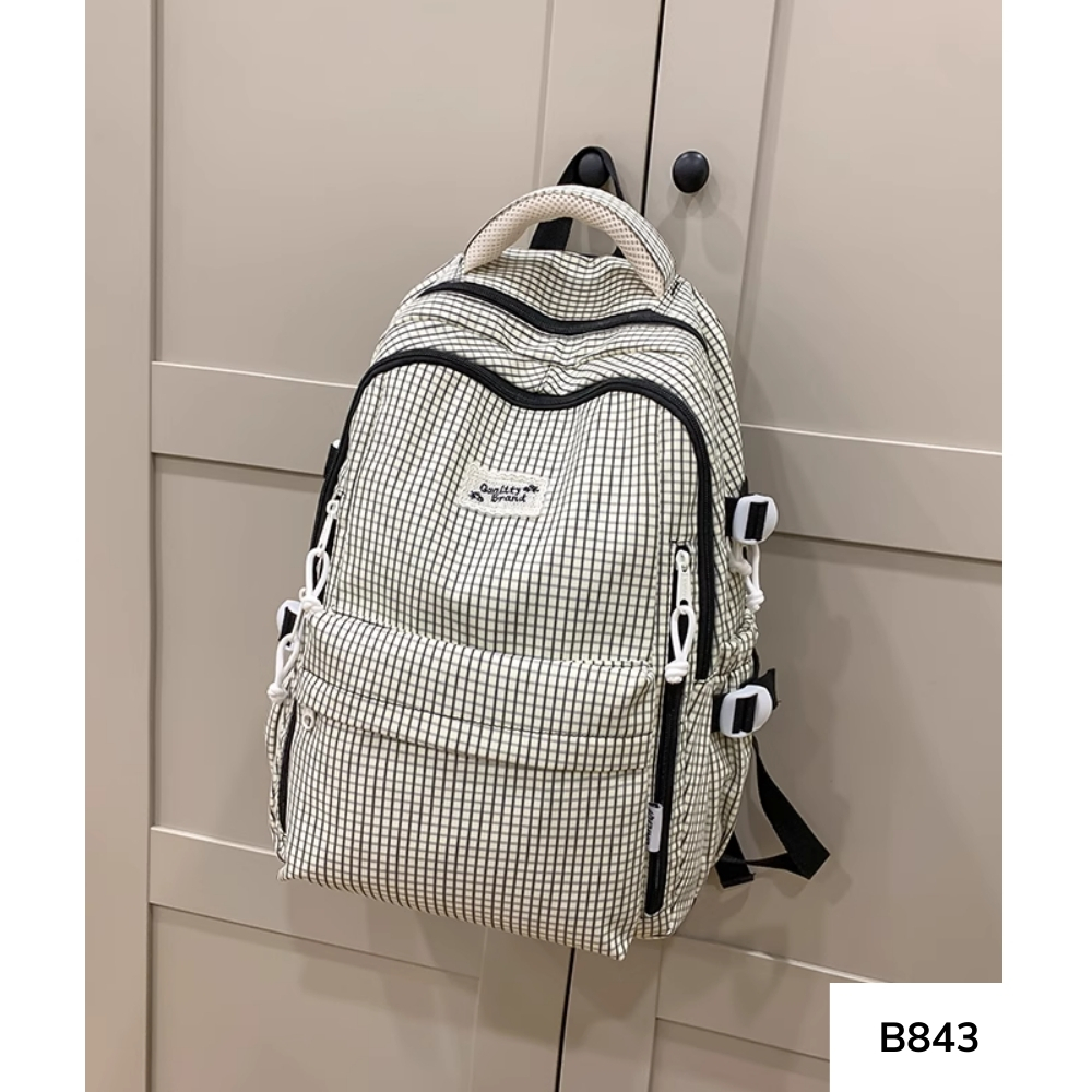 Balo đi học của nữ caro phối màu đơn giản dễ thương cấp 2 cấp 3 nhiều ngăn form to gagastore B843