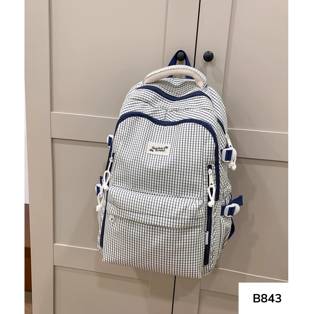 Balo đi học của nữ caro phối màu đơn giản dễ thương cấp 2 cấp 3 nhiều ngăn form to gagastore B843