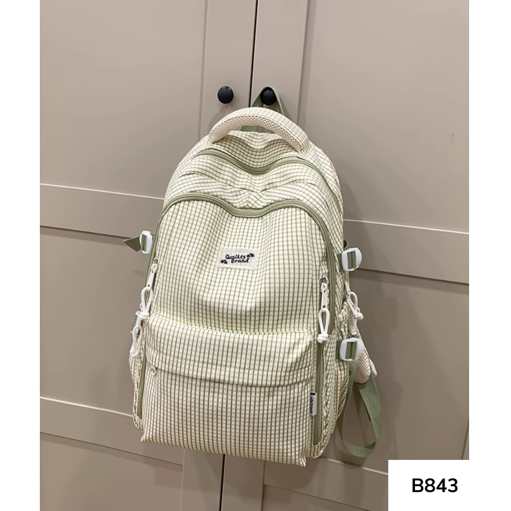 Balo đi học của nữ caro phối màu đơn giản dễ thương cấp 2 cấp 3 nhiều ngăn form to gagastore B843