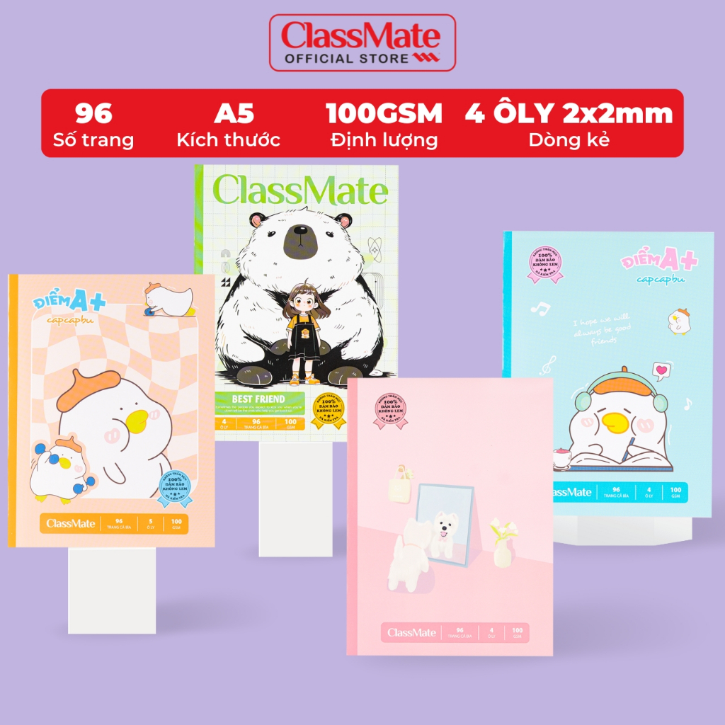 Tập Học Sinh Miền Nam A5 Classmate Vở 4 Ô Ly 100GSM Không Thấm Mực 96 Trang Vở 5 Ô Li 2x2mm Vở Học Sinh Cấp 1 Tập Viết