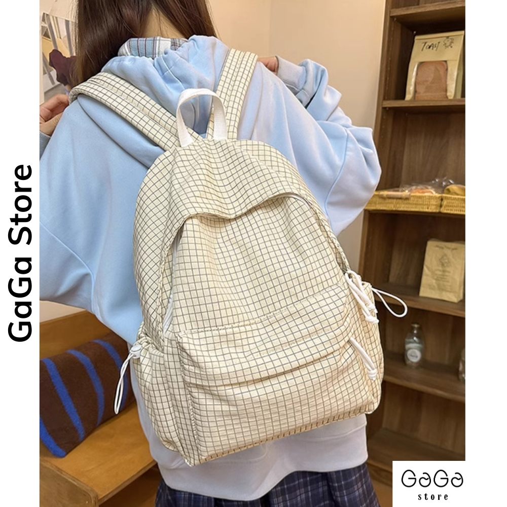 Balo đi học cho nữ basic form gọn nhẹ caro dây rút phong cách hàn quốc cấp 2 cấp 3 gagastore B848