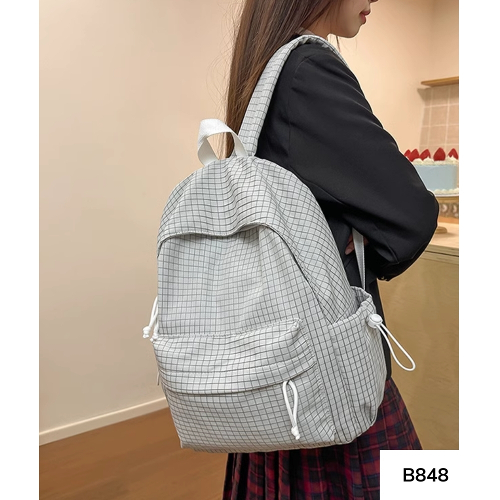 Balo đi học cho nữ basic form gọn nhẹ caro dây rút phong cách hàn quốc cấp 2 cấp 3 gagastore B848