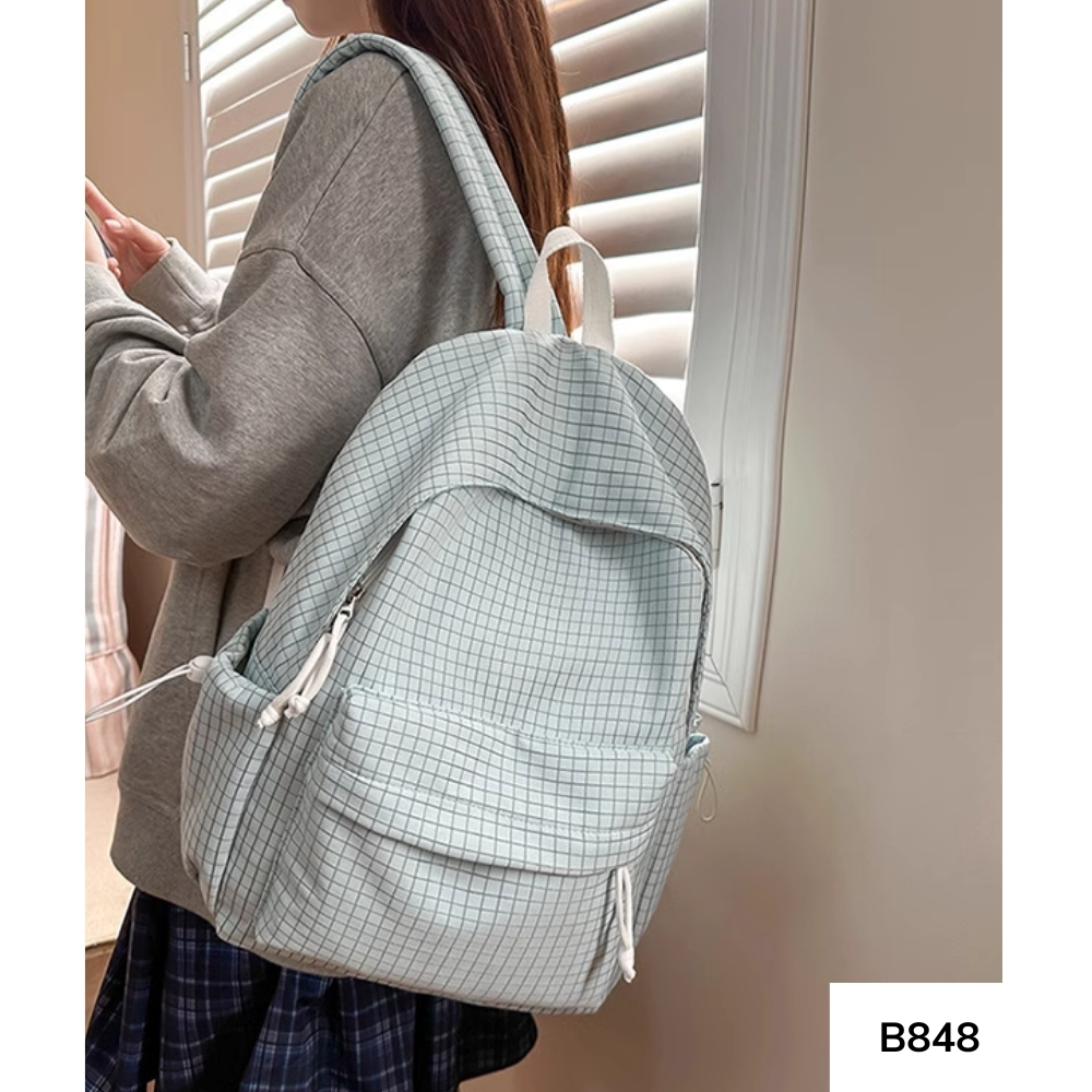 Balo đi học cho nữ basic form gọn nhẹ caro dây rút phong cách hàn quốc cấp 2 cấp 3 gagastore B848
