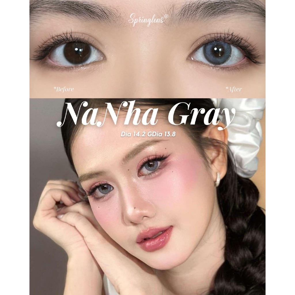 Kính áp tròng NaNha Gray xám xanh tím chuyển màu Silicone Hydrogel 1 tháng | Spring Lens