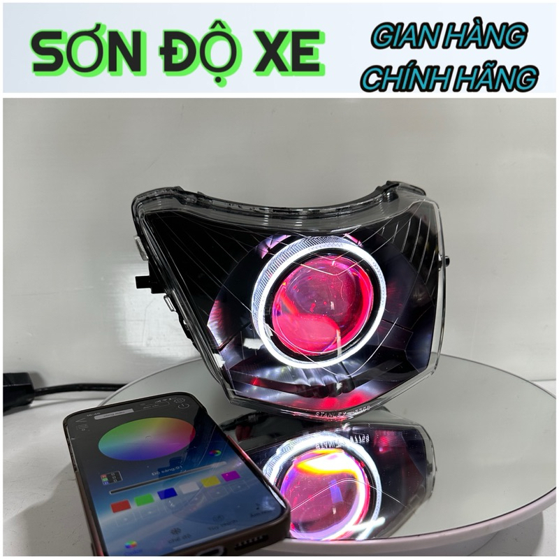 Pha Wave ( Chính Hãng ) Độ Bi Sẵn E11+ Viền Đen Mẫu Mới Công Xuất 70W , Mắt Quỷ App + Vòng 3D Trắng ( Bảo Hành 24 Tháng)