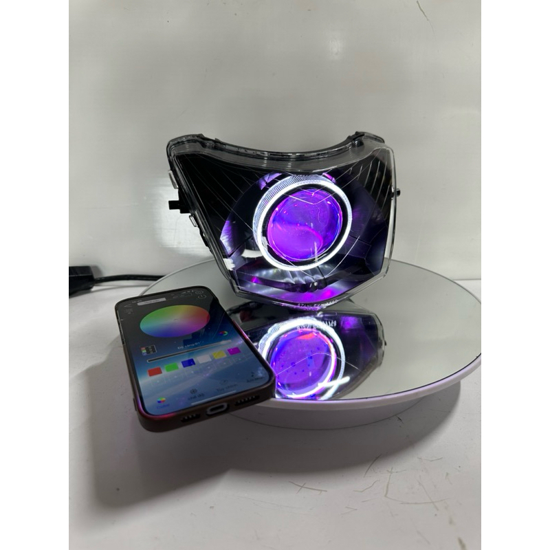 Pha Wave ( Chính Hãng ) Độ Bi Sẵn E11+ Viền Đen Mẫu Mới Công Xuất 70W , Mắt Quỷ App + Vòng 3D Trắng ( Bảo Hành 24 Tháng)