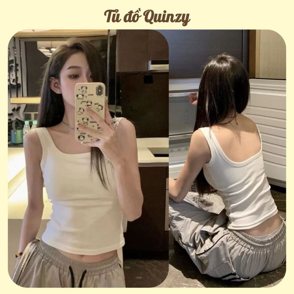 (XẢ HÀNG) Áo Ba Lỗ Dây To Có Mút Ngực, Áo 2 dây bản to cổ vuông màu trơn phong cách hàn quốc