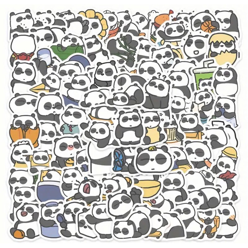 60 sticker gấu trúc Panda ngộ nghĩnh  trang trí sổ tay note book laptop mũ bảo hiểm chống nước tốt