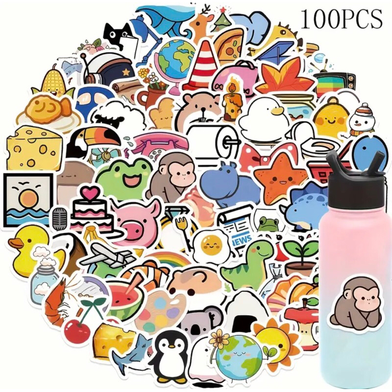 Set 60 sticker đa dạng mẫu hoa, trái cây con vật, sinh vật biển trang trí sổ tay note book laptop mũ bảo hiểm chống nưoc