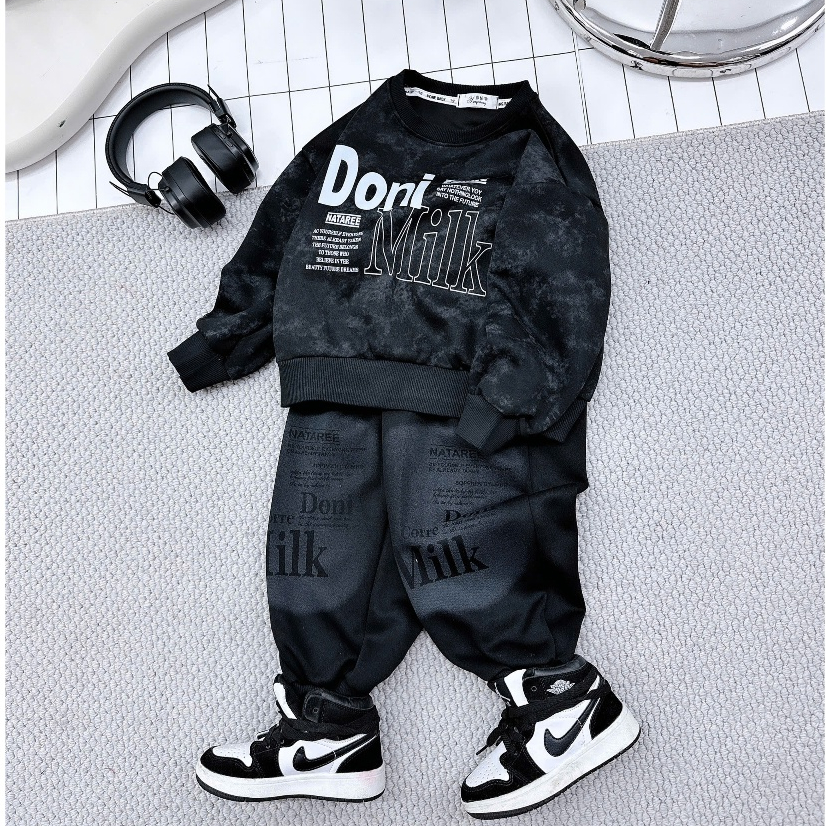 Bộ Quần Áo In chữ DONI, chất liệu Nỉ 2 Da, 2 Màu Đen và Trắng, Size từ 17-60kg Mềm mịn Ấm áp - KenKids