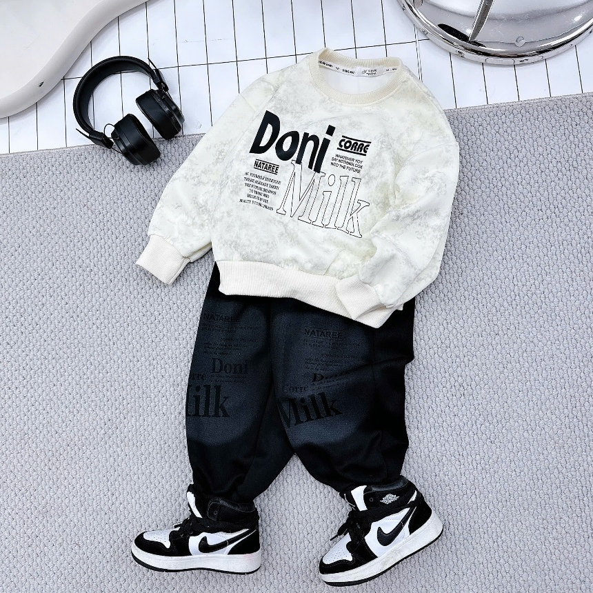 Bộ Quần Áo In chữ DONI, chất liệu Nỉ 2 Da, 2 Màu Đen và Trắng, Size từ 17-60kg Mềm mịn Ấm áp - KenKids